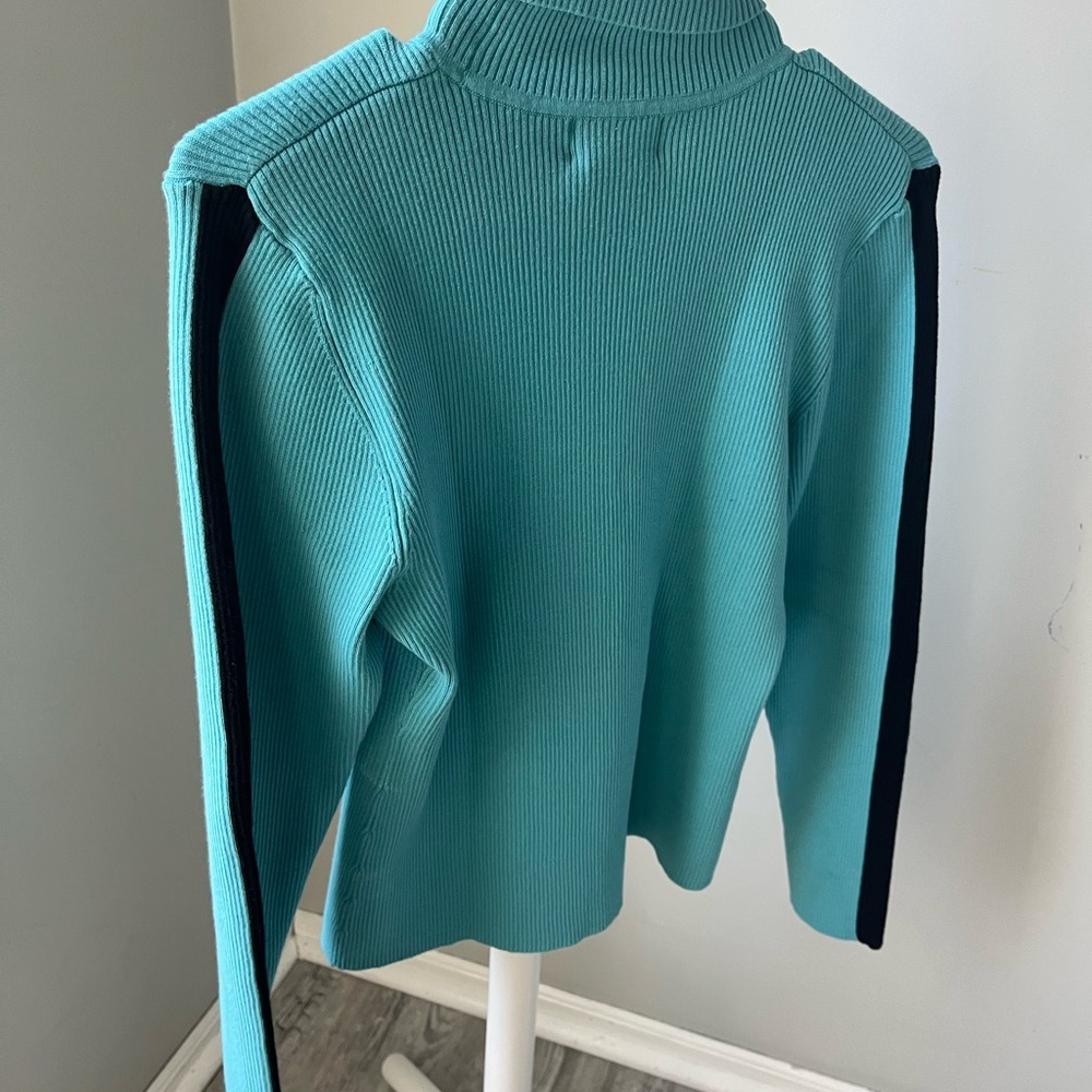 Style & Co. Aqua and Black Ribbed Turtleneck Sweater - Picture 4 of 5